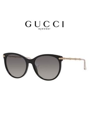 GUCCI Black Acetate Cat Eye Frame Bamboo Sunglasses GG3771